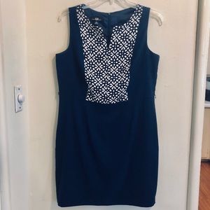 NWOT AGB Navy Print Career Dress